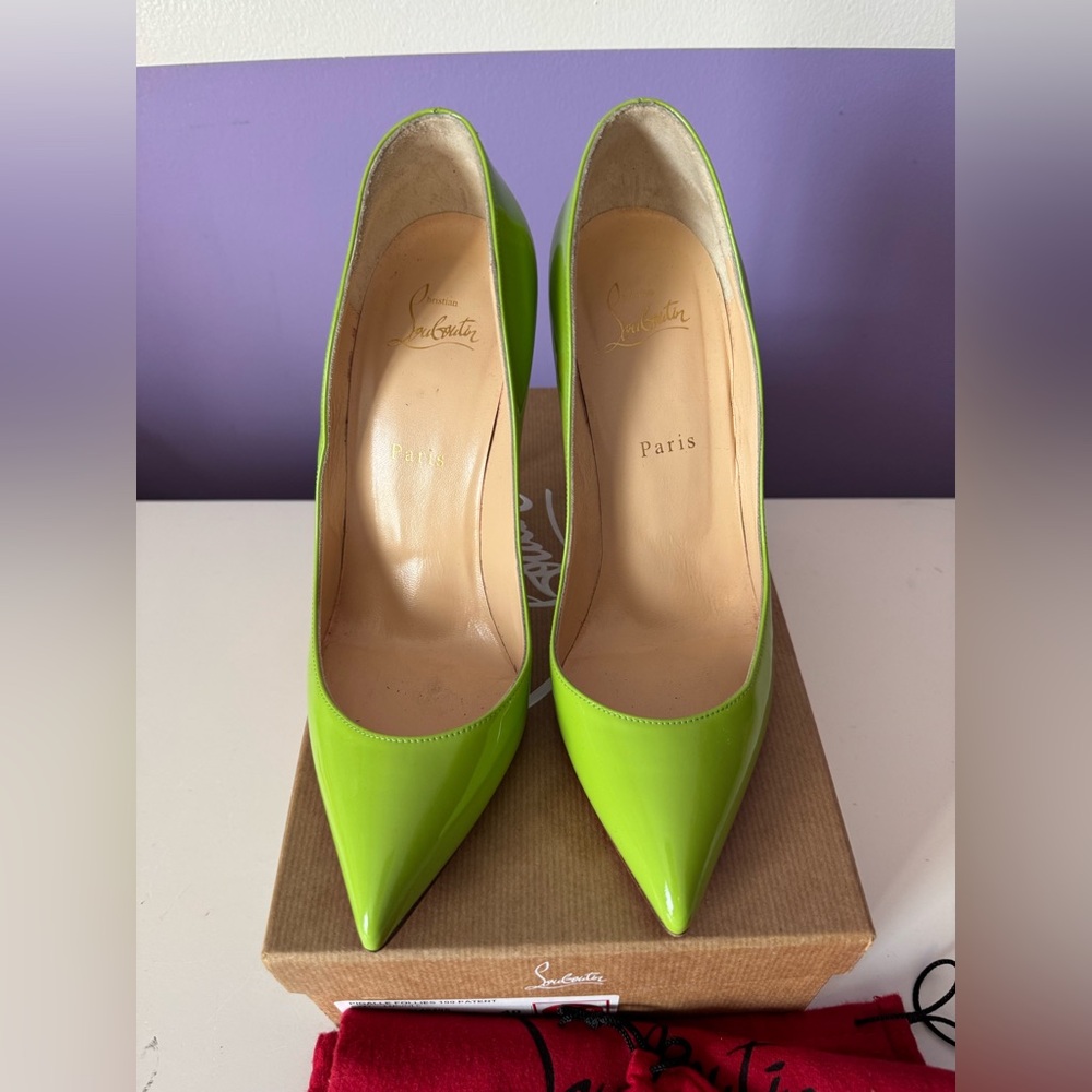 Christian Louboutin Lime Green Pigalle follies 100 Stiletto Heels - Picture 3 of 16